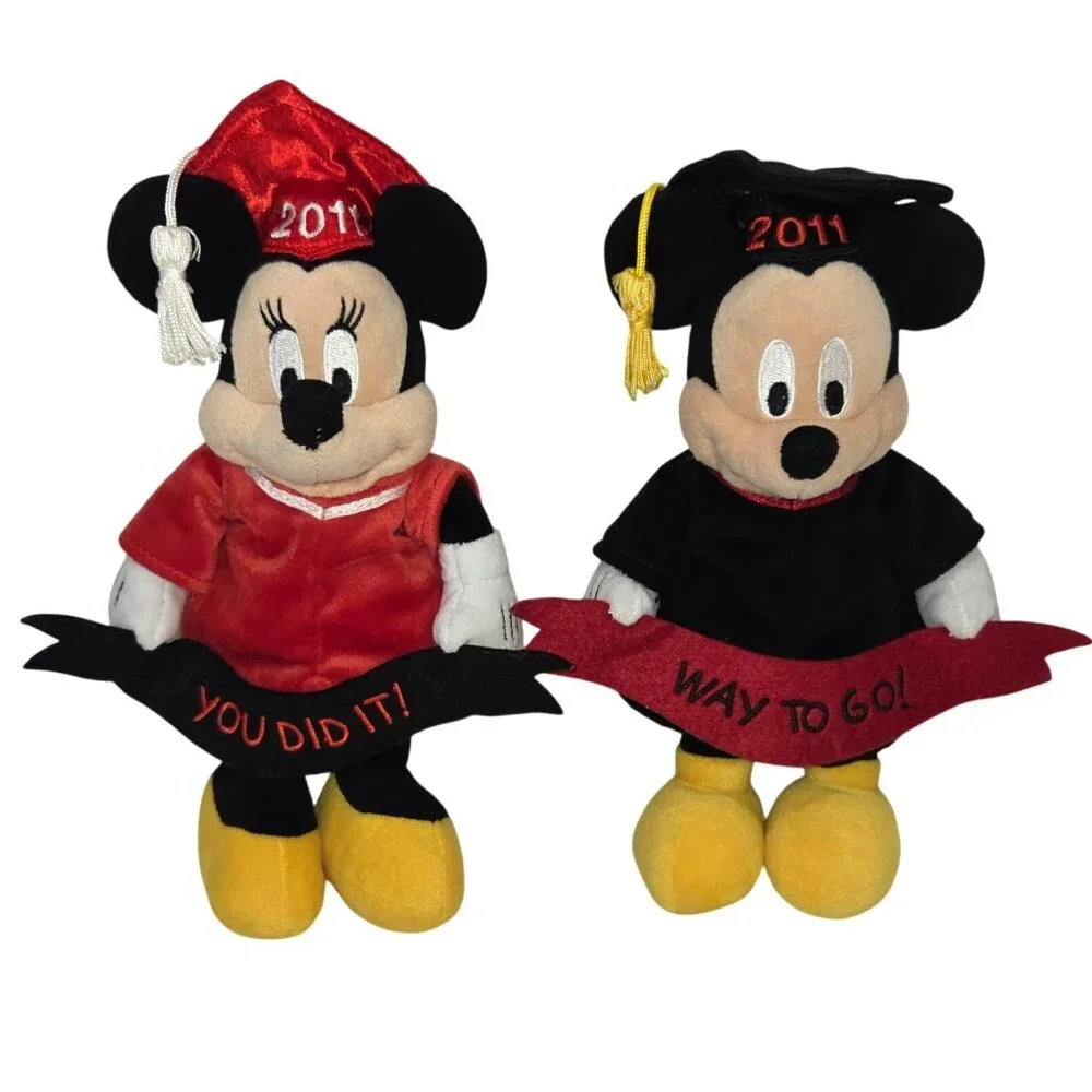 Disney Set of 2 Mickey Mouse Minnie Mouse 2011 Graduation Way To Go Plushies - Picture 1 of 12